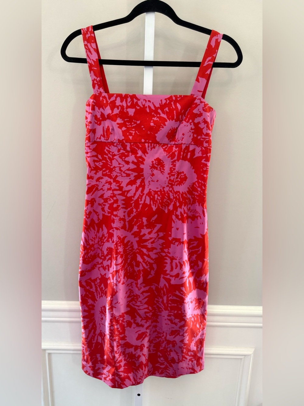 Diane Von Furstenberg DVF Pink Red Silk Floral Print Midi Dress Size 2